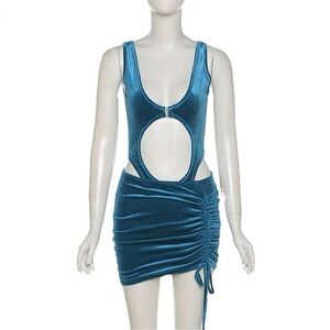 Aquamarine Velvet Cut-Out Two Piece Set